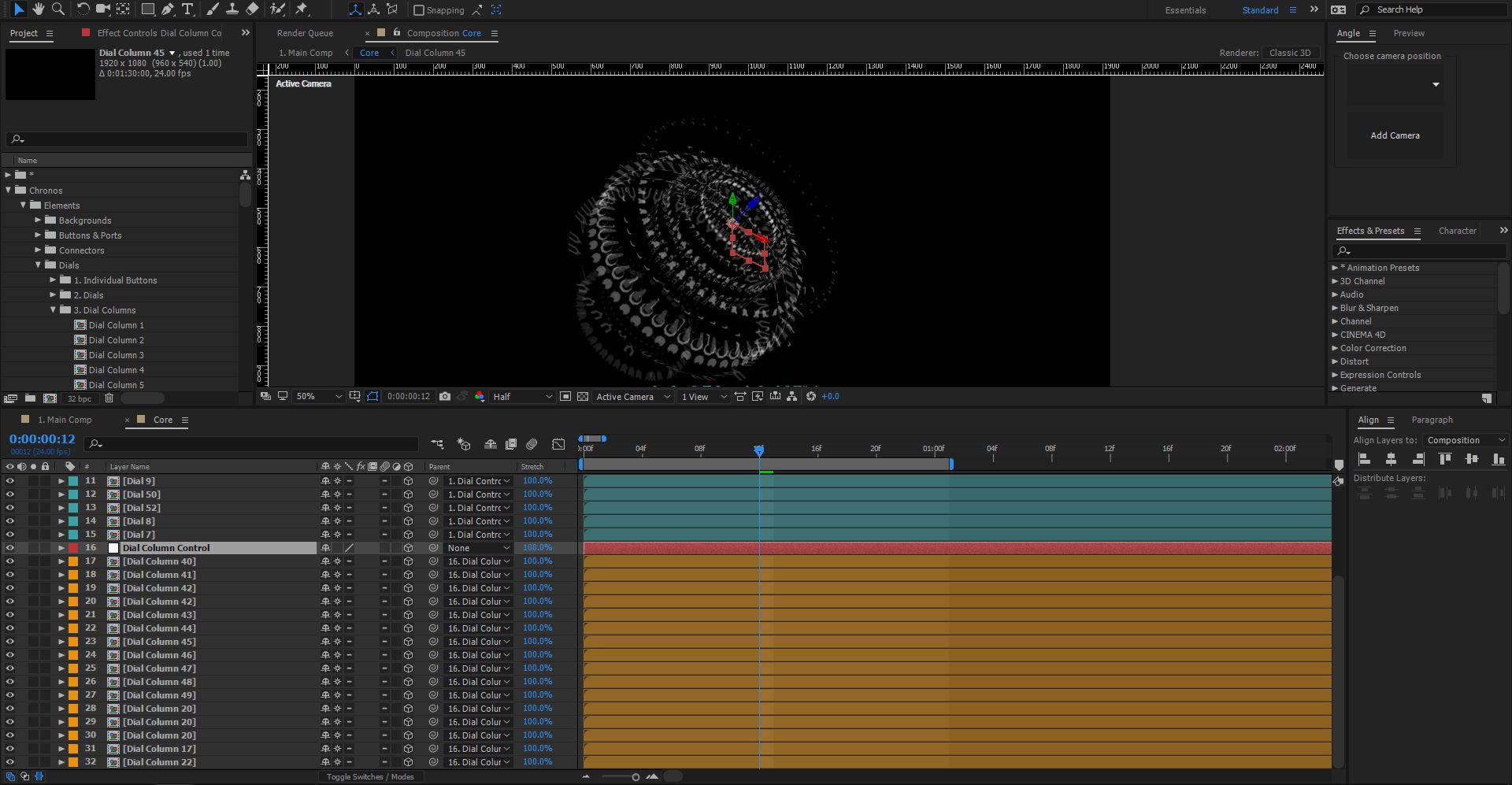 Chronos dial columns layers after effects
