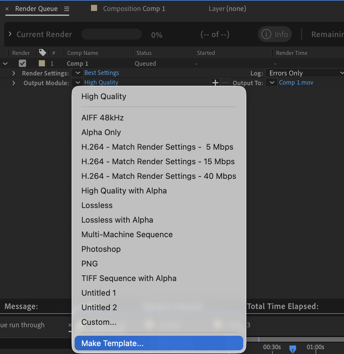 render templates after effects export