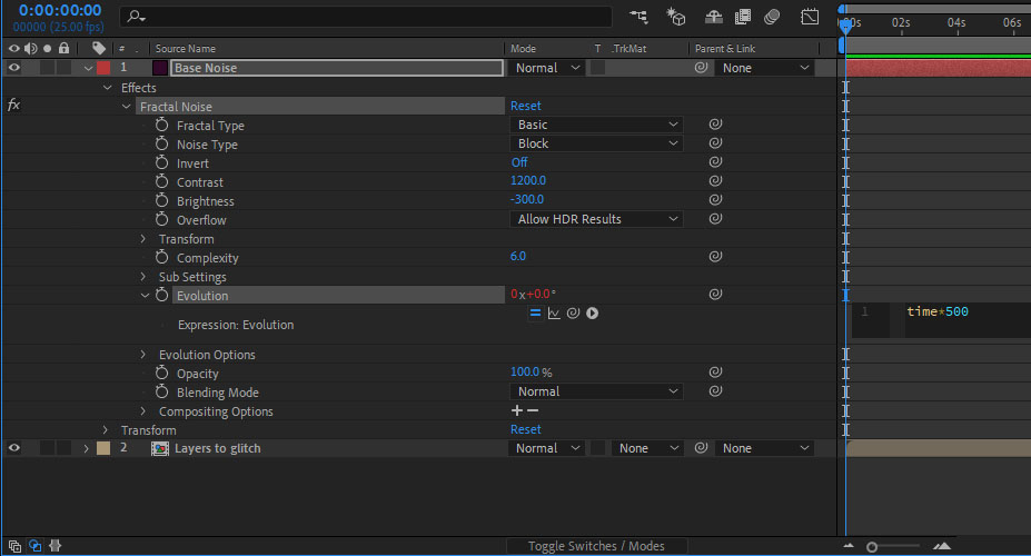 Evolution time expression after effects