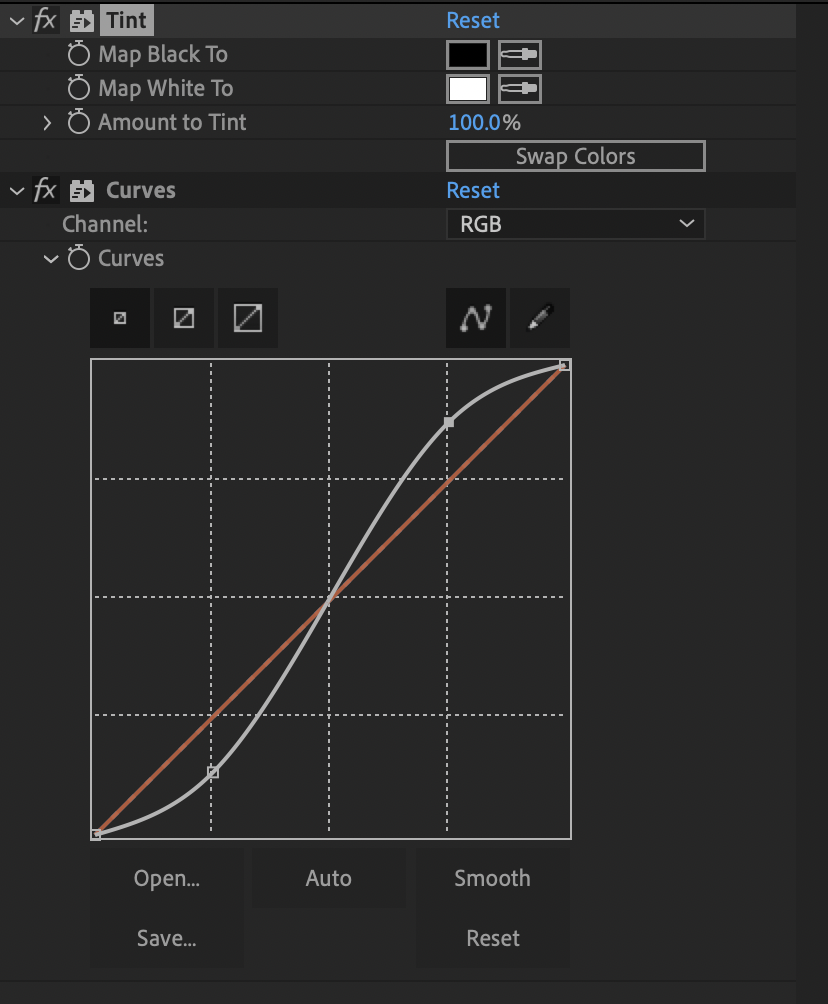 tint and curve after effects presets