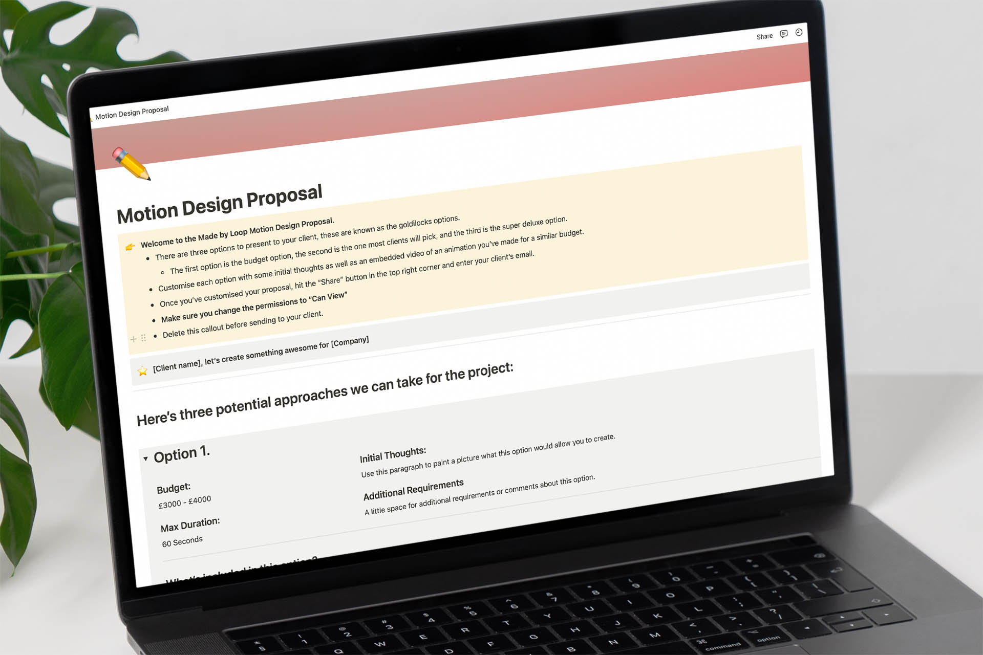 The Motion Design Proposal Notion Template