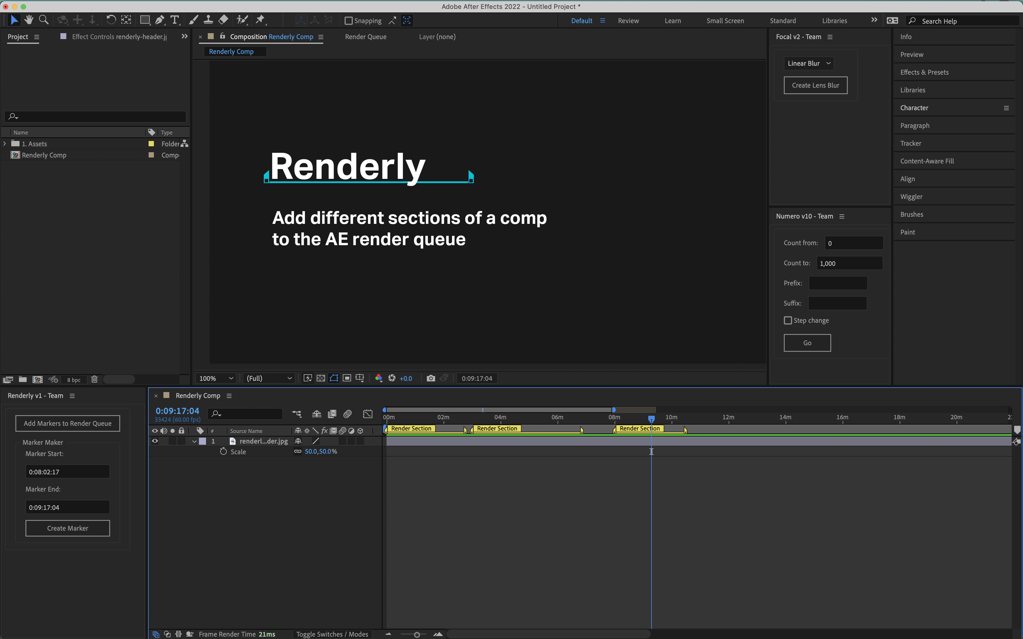 After Effects with multiple render sections in the same composition